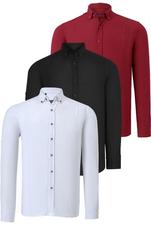 dewberry TRIPLE SET G721 DEWBERRY MEN'S SHIRT-BLACK-WHITE-BURGUNDY