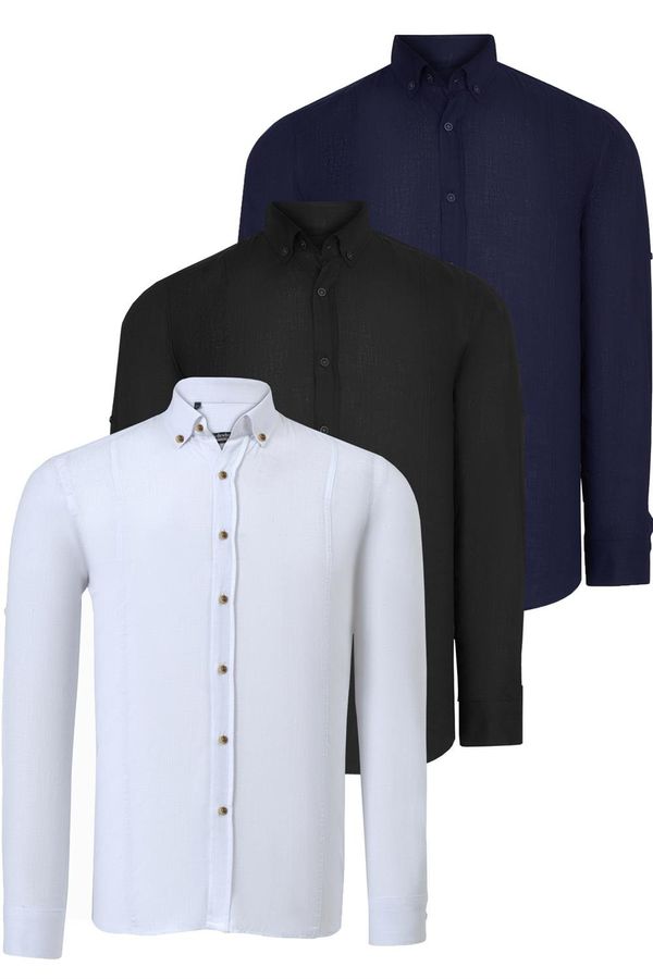 dewberry TRIPLE SET G721 DEWBERRY MEN'S SHIRT-BLACK-WHITE-NAVY BLUE