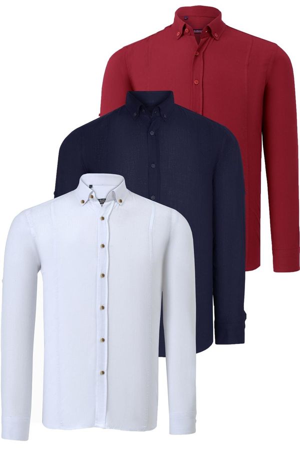 dewberry TRIPLE SET G721 DEWBERRY MEN'S SHIRT-NAVY-WHITE-BURGUNDY