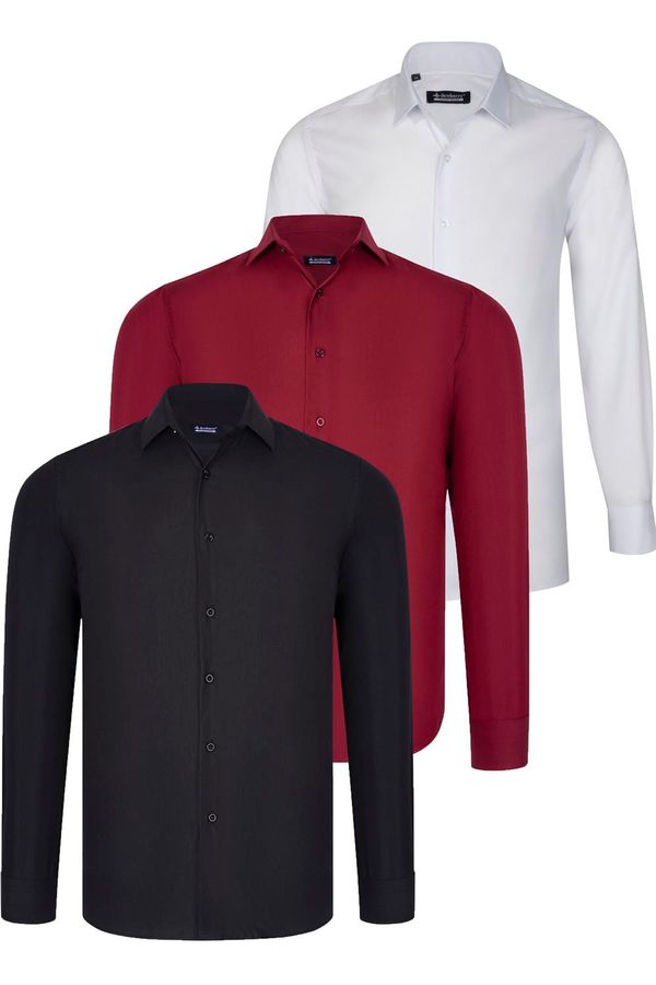 dewberry TRIPLE SET G726 DEWBERRY SHIRT-BLACK-WHITE-BURGUNDY