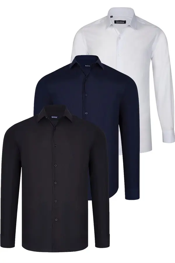 dewberry TRIPLE SET G726 DEWBERRY SHIRT-BLACK-WHITE-NAVY BLUE