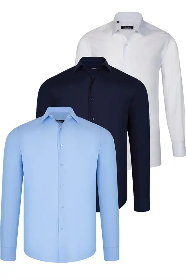 dewberry TRIPLE SET G726 DEWBERRY SHIRT-WHITE-NAVY BLUE-BLUE