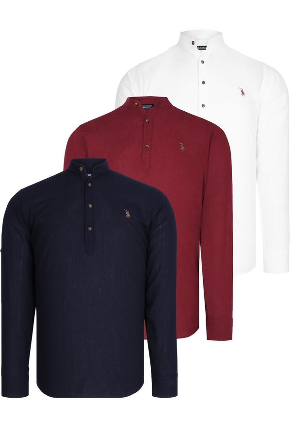 dewberry TRIPLE SET G783 DEWBERRY JUDGE COLLAR SHIRT-NAVY BLUE-WHITE-BURGUNDY