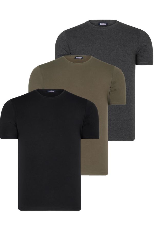 dewberry TRIPLE SET T8569 DEWBERRY BIKE COLLAR MENS T-SHIRT-BLACK-ANTHRACITE-KHAKI