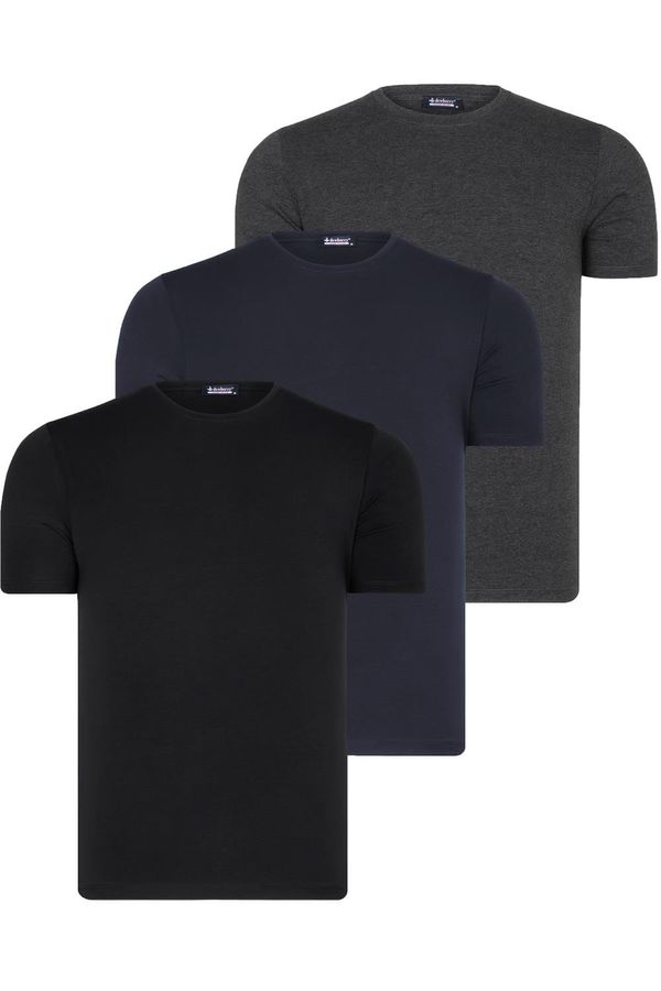 dewberry TRIPLE SET T8569 DEWBERRY BIKE COLLAR MEN'S T-SHIRT-BLACK-NAVY BLUE-ANTHRACITE