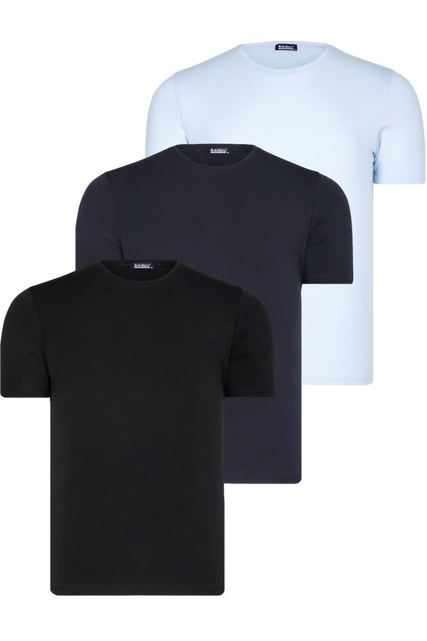 dewberry TRIPLE SET T8569 DEWBERRY BIKE COLLAR MENS T-SHIRT-BLACK-NAVY BLUE-BLUE