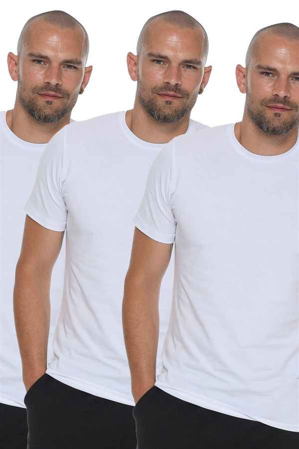 dewberry TRIPLE SET T8569 DEWBERRY BIKE COLLAR MEN'S T-SHIRT-WHITE-WHITE-WHITE