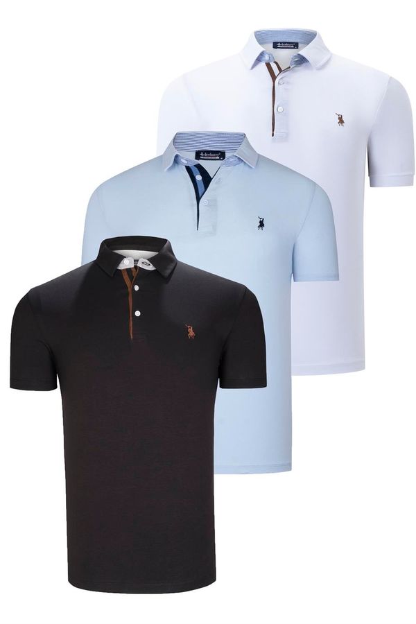 dewberry TRIPLE SET T8582 DEWBERRY MENS T-SHIRT-BLACK-WHITE-BABY BLUE