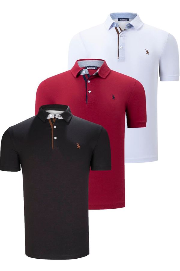 dewberry TRIPLE SET T8582 DEWBERRY MENS T-SHIRT-BLACK-WHITE-BURGUNDY