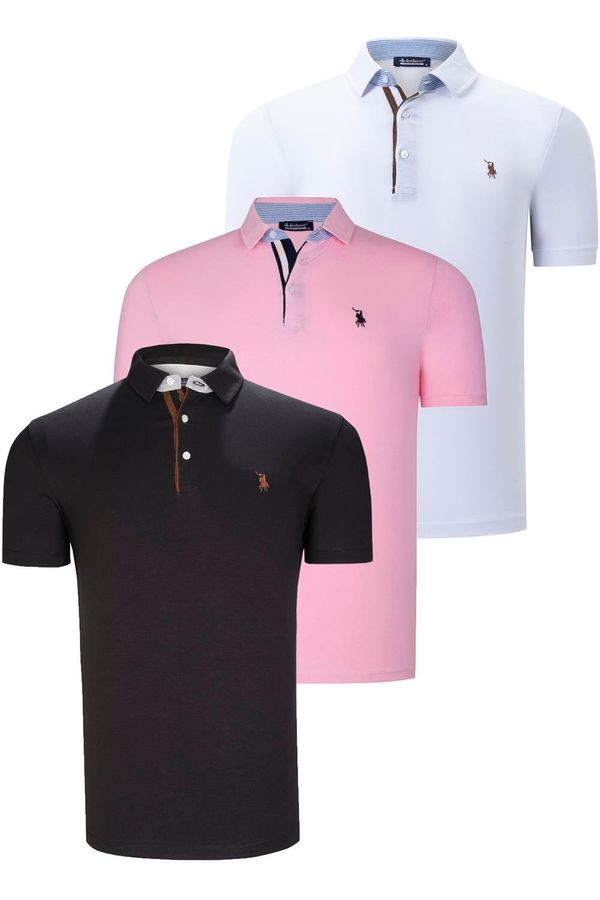 dewberry TRIPLE SET T8582 DEWBERRY MENS T-SHIRT-BLACK-WHITE-PINK