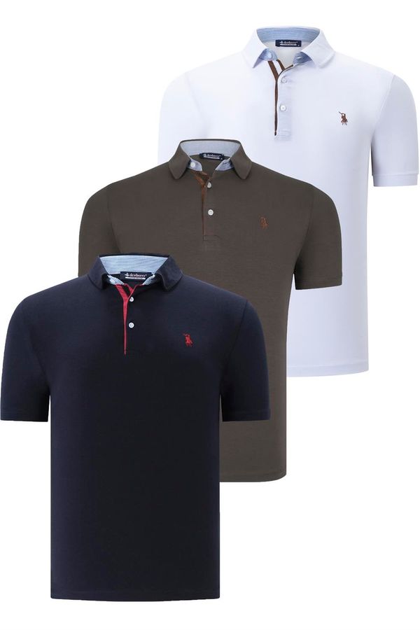 dewberry TRIPLE SET T8582 DEWBERRY MENS T-SHIRT-NAVY BLUE-WHITE-KHAKI