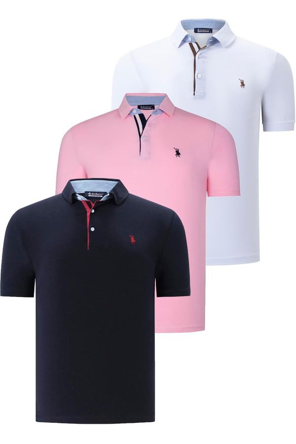 dewberry TRIPLE SET T8582 DEWBERRY MENS T-SHIRT-NAVY BLUE-WHITE-PINK