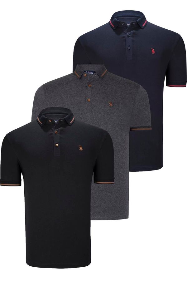 dewberry TRIPLE SET T8586 DEWBERRY MEN'S T-SHIRT-BLACK-NAVY-ANTHRACITE