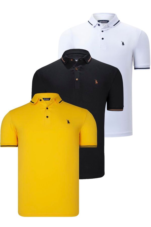 dewberry TRIPLE SET T8586 DEWBERRY MEN'S T-SHIRT-BLACK-WHITE-YELLOW