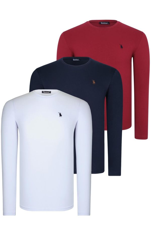 dewberry TRIPLE SET T8588 DEWBERRY ROUND NECK MEN'S SWEATSHIRT-WHITE-NAVY-BURGUNDY