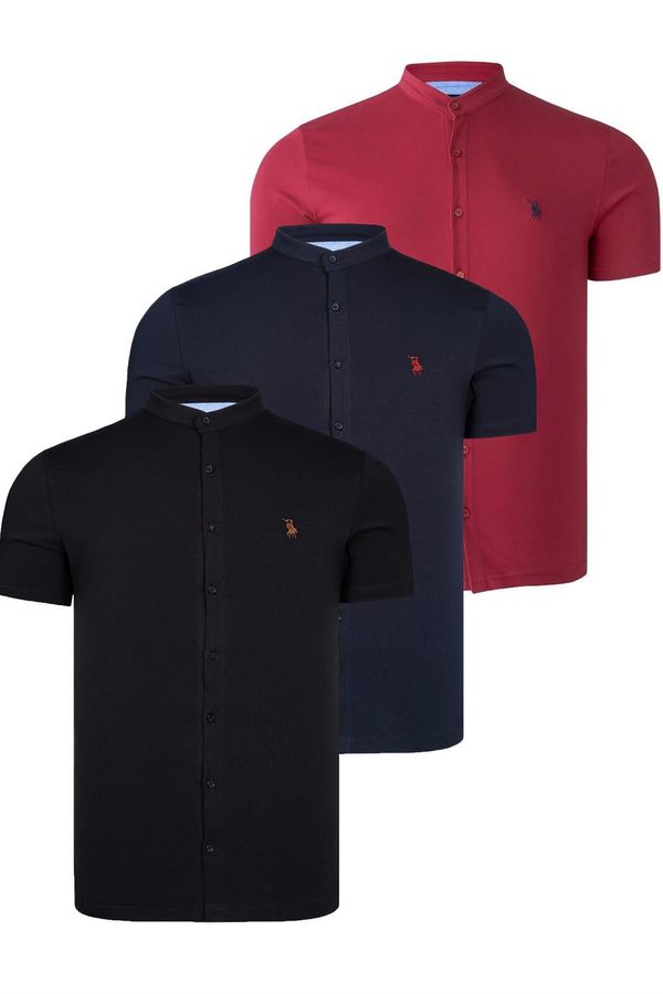 dewberry TRIPLE SET T8597 DEWBERRY MEN'S SHIRT-BLACK-NAVY-BURGUNDY