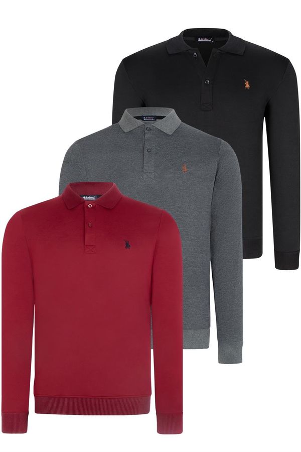 dewberry TRIPLE SET V4007 DEWBERRY MEN'S SWEATSHIRT-BLACK-ANTHRACITE-BURGUNDY