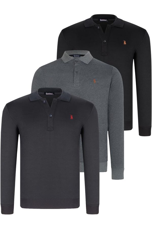 dewberry TRIPLE SET V4007 DEWBERRY MEN'S SWEATSHIRT-BLACK-NAVY-ANTHRACITE