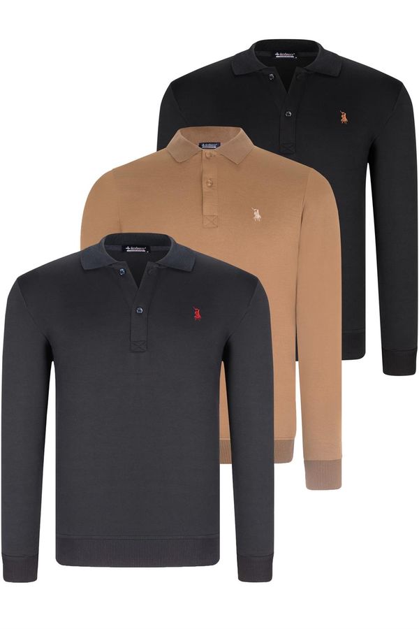 dewberry TRIPLE SET V4007 DEWBERRY MEN'S SWEATSHIRT-BLACK-NAVY-CAMEL