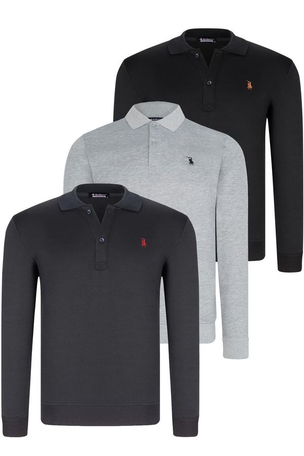 dewberry TRIPLE SET V4007 DEWBERRY MEN'S SWEATSHIRT-BLACK-NAVY-GREY