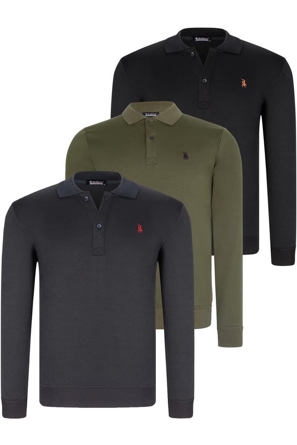 dewberry TRIPLE SET V4007 DEWBERRY MEN'S SWEATSHIRT-BLACK-NAVY-KHAKI