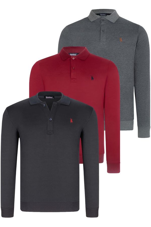 dewberry TRIPLE SET V4007 DEWBERRY MEN'S SWEATSHIRT-NAVY-ANTHRACITE-BURGUNDY