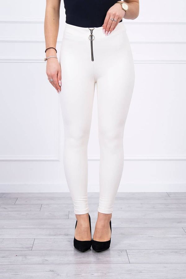Kesi Trousers with decorative zipper at the front ecru