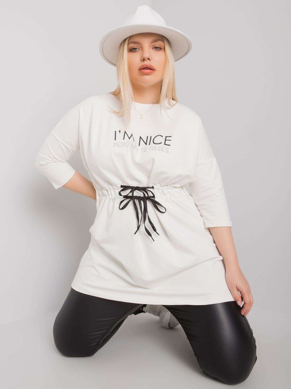 Fashionhunters Tunic Ecru plus size with inscription