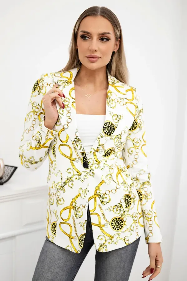 Turecki Turecki Printed cotton jacket with a button ecru+yellow
