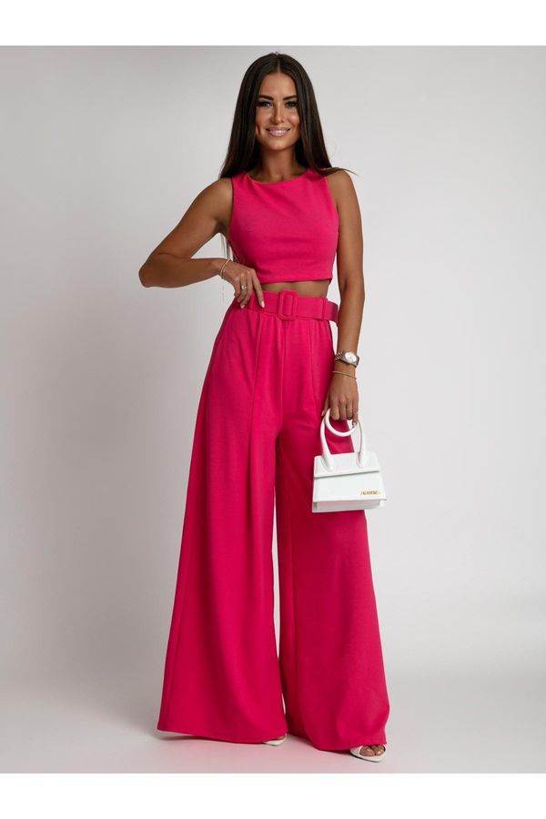 FASARDI Two-piece set with wide trousers and a dark pink blouse