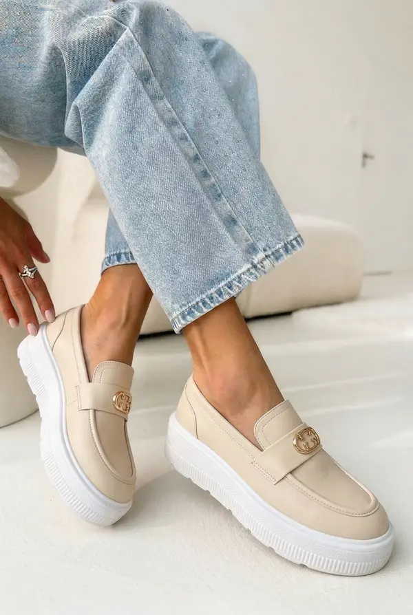 VINCEZA Usnjeni mokasini s platformo Vinceza bež