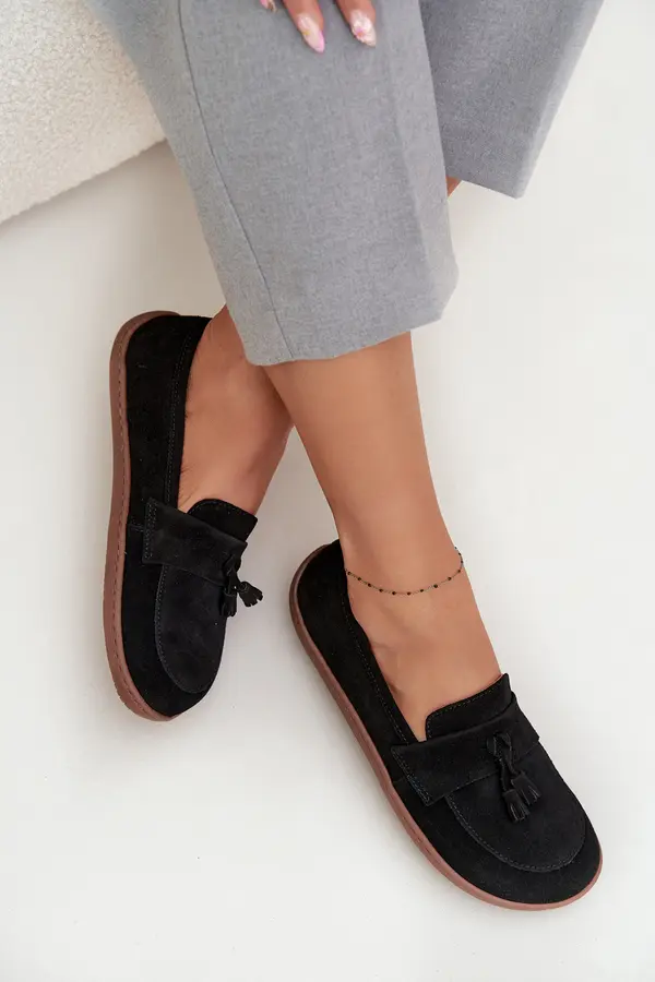 Zazoo Usnjeni semiš mokasini Zazoo 322 črne barve