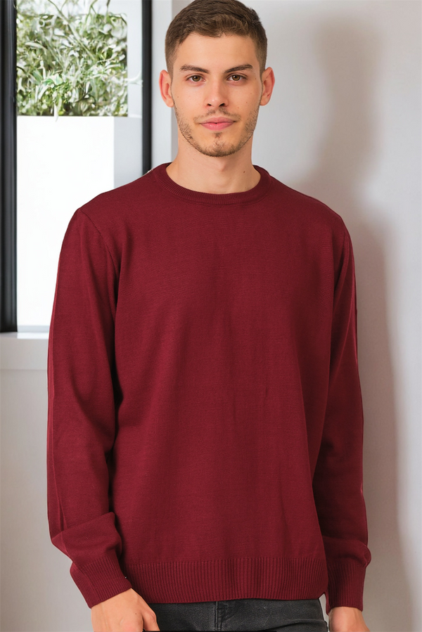 dewberry V0091 DEWBERRY MEN'S OVERSIZE SWEATER-PLAIN BURGUNDY