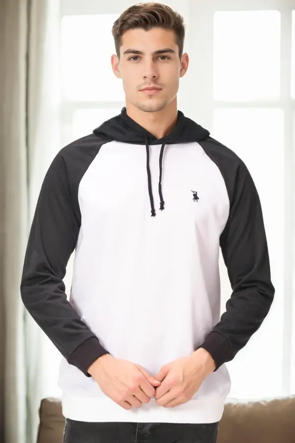 dewberry V9005 DEWBERRY MEN'S SWEATSHIRT-WHITE - NAVY BLUE