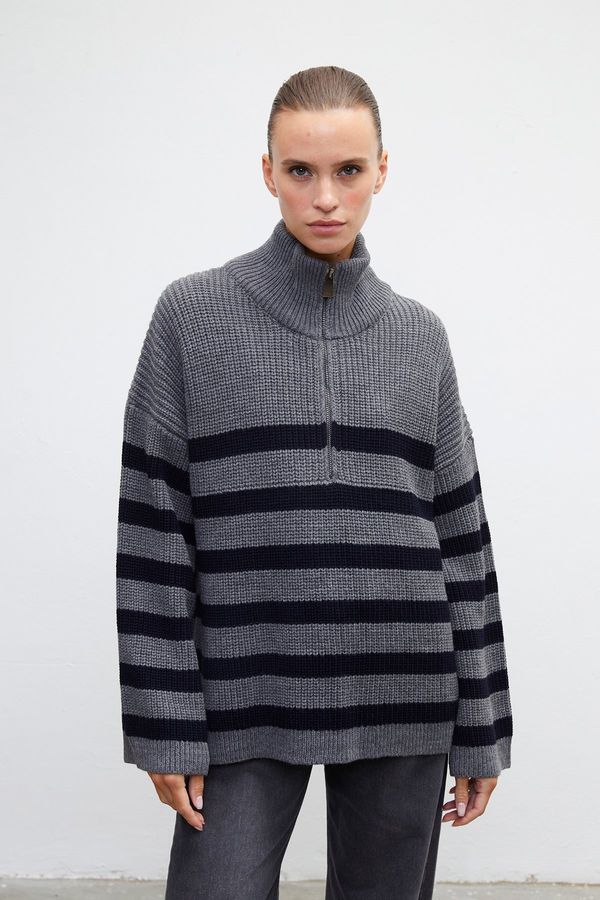 VATKALI VATKALI Polovični pulover z zadrgo turtleneck siva