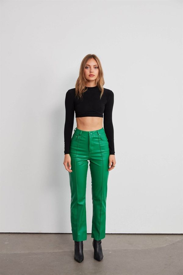 VATKALI VATKALI usnjene ravne hlače zelene