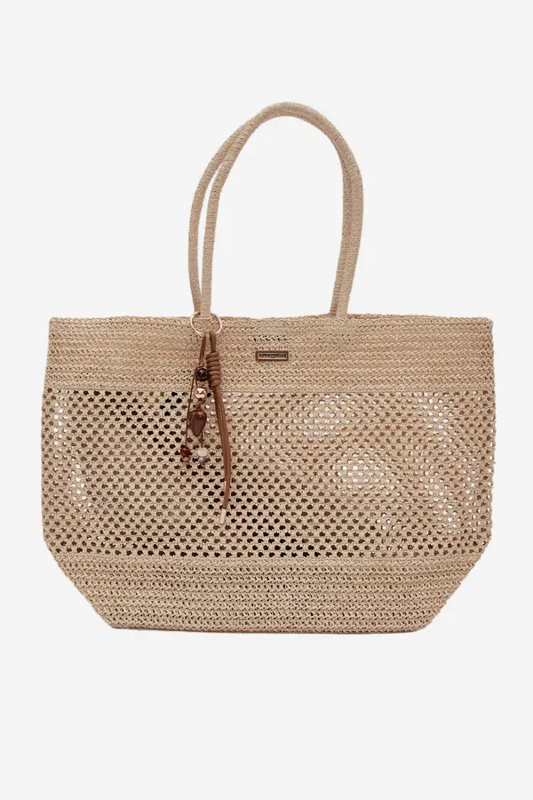 FLORA & CO Velika pletena torba za na plažo Flora&amp;Co svetlo bež barve