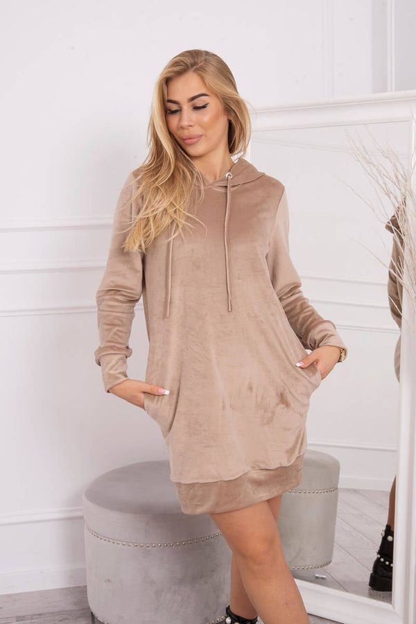 Kesi Velour dress with a hood in beige color