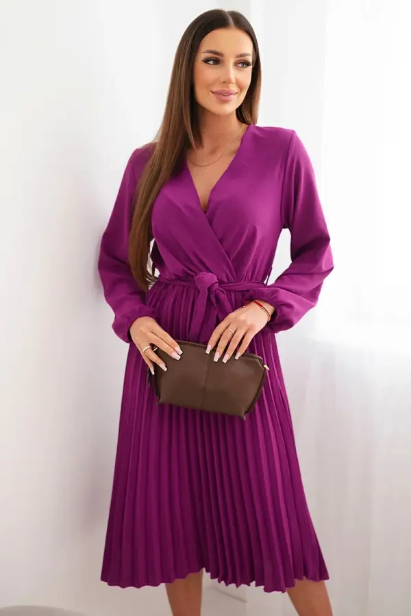 Kesi Włoski Vijolična nagubana obleka z vezalkami