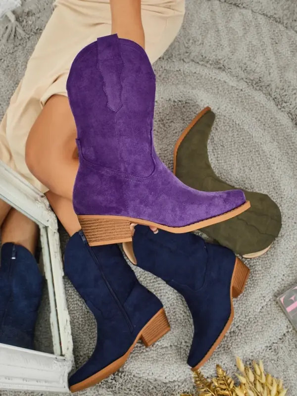 Resti Vijolični ženski kavbojski škornji iz semiša