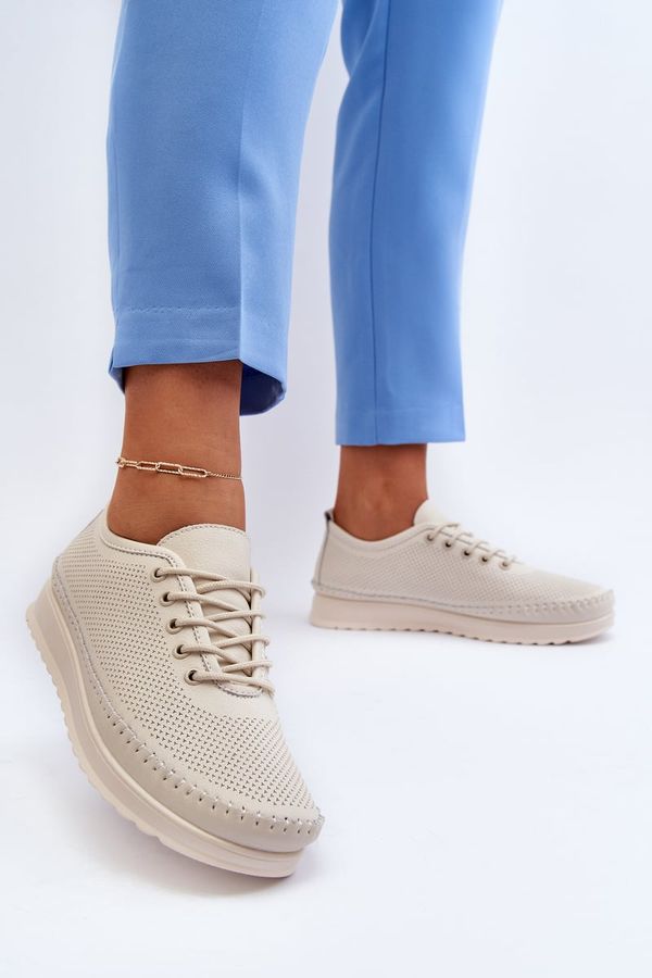 VINCEZA VINCEZA Leather Women's Sports Sneakers Beige Lalnai