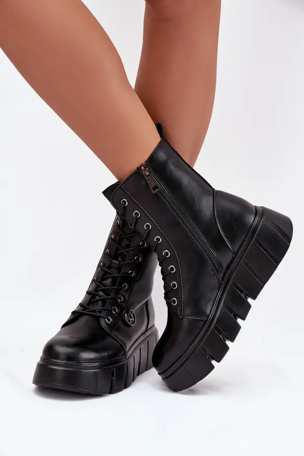 VINCEZA VINCEZA Suede Boots Workery on Massive Platform Wedge Heel Black Lavica