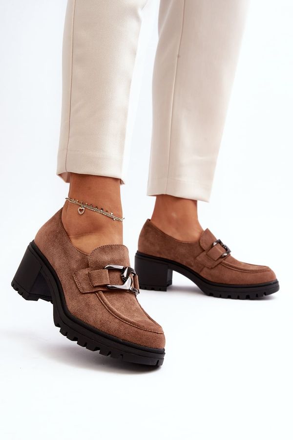 VINCEZA VINCEZA Suede Chunky High Heels Brown Finley