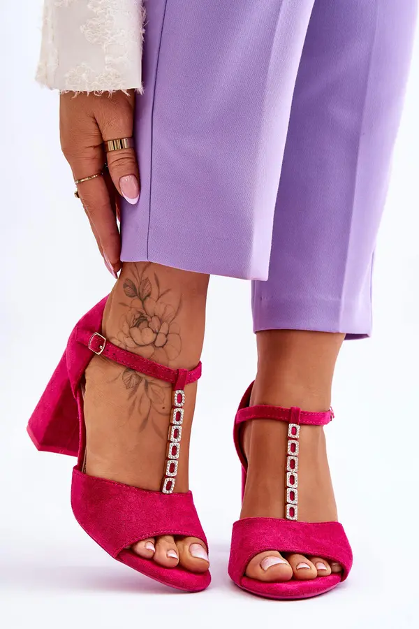 VINCEZA VINCEZA Suede High Heel Sandals With Cubic Zirconia Fuchsia Aniya