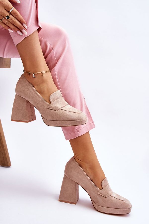 VINCEZA VINCEZA Suede Pumps On A Chunky Heel And Platform Beige Adriel