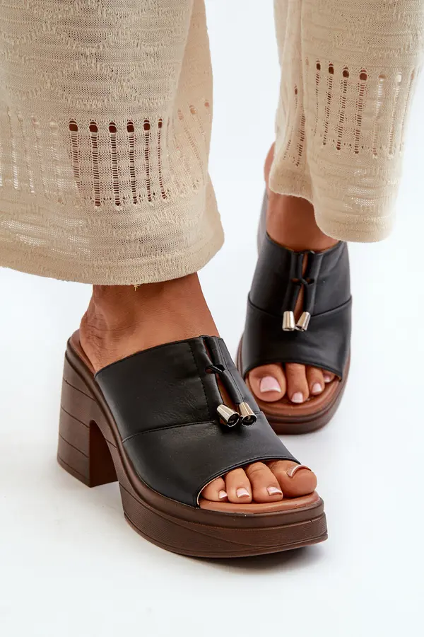 VINCEZA VINCEZA Women's Platform Slide Sandals with Chunky Heel Black Dafira