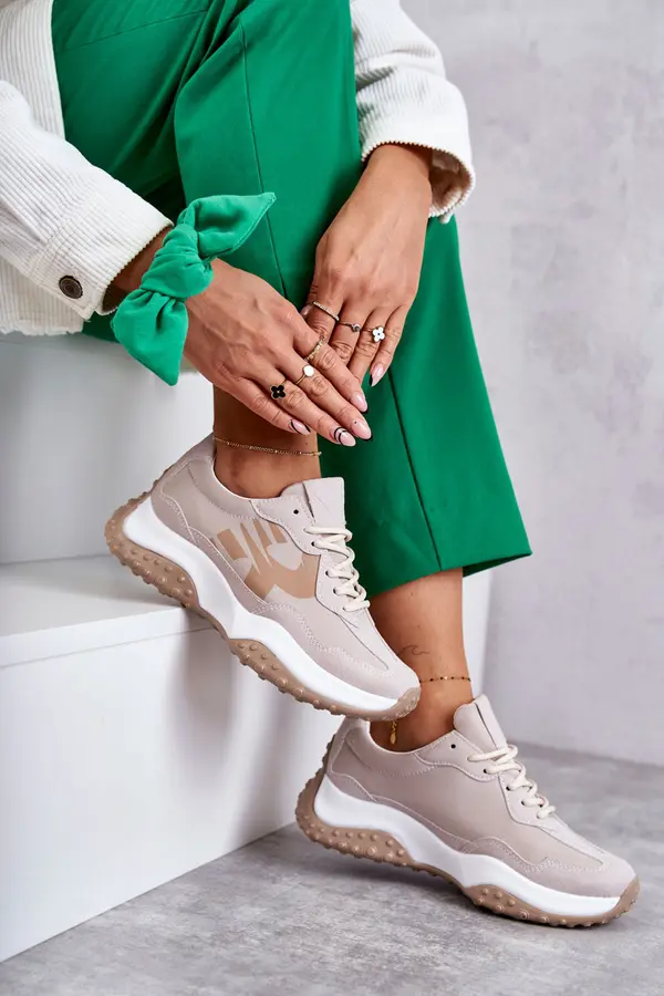 VINCEZA VINCEZA Women's Sport Shoes Tied Beige Tolea