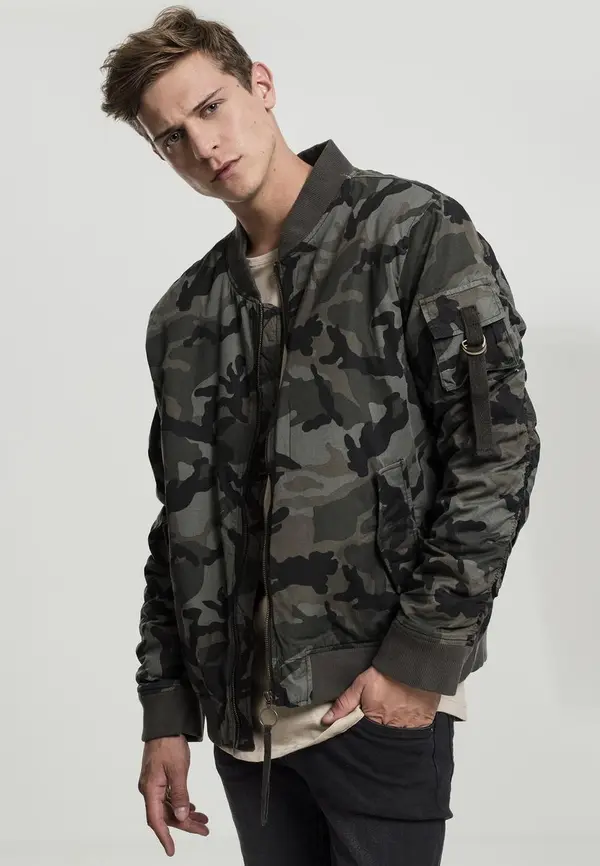 Urban Classics Vintage Camo Cotton Bomber Jacket Wooden Camouflage