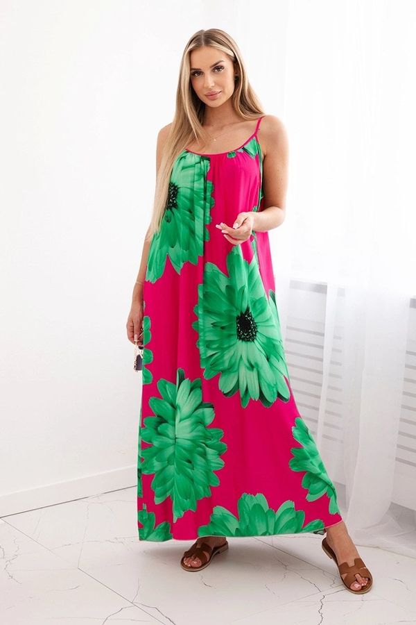 Kesi Viscose dress with straps with a floral motif of green color