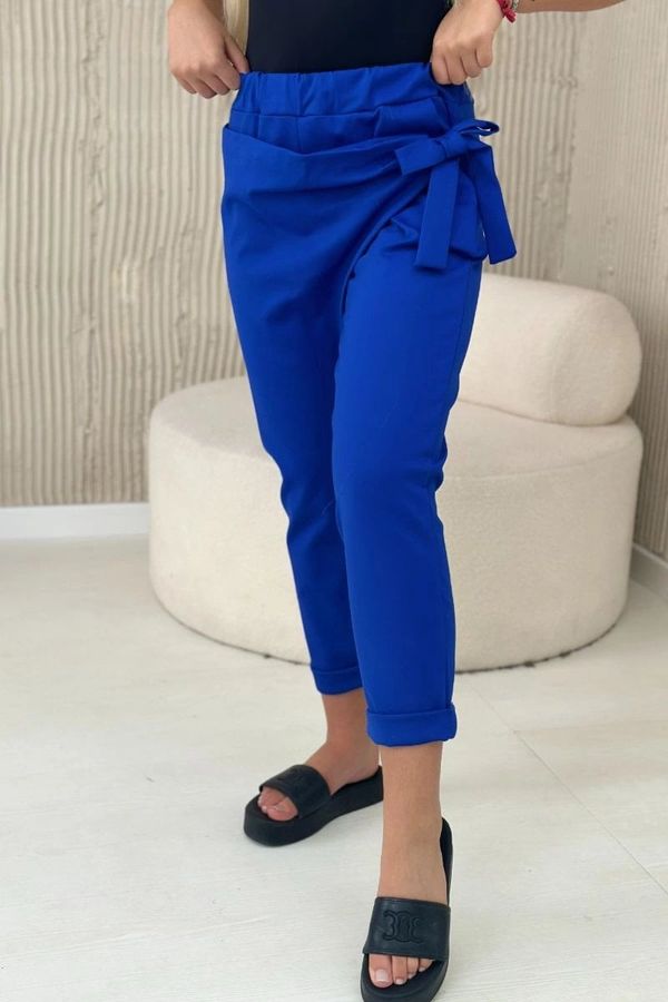 Kesi Viscose trousers with asymmetrical binding in cornflower blue front